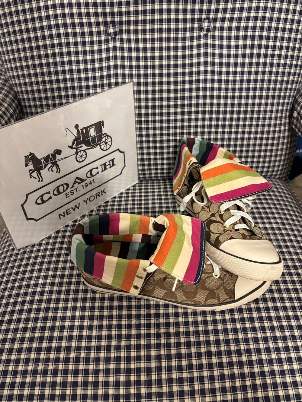 Coach Bonney High-Top Sneakers in Brown Canvas with legacy stripes